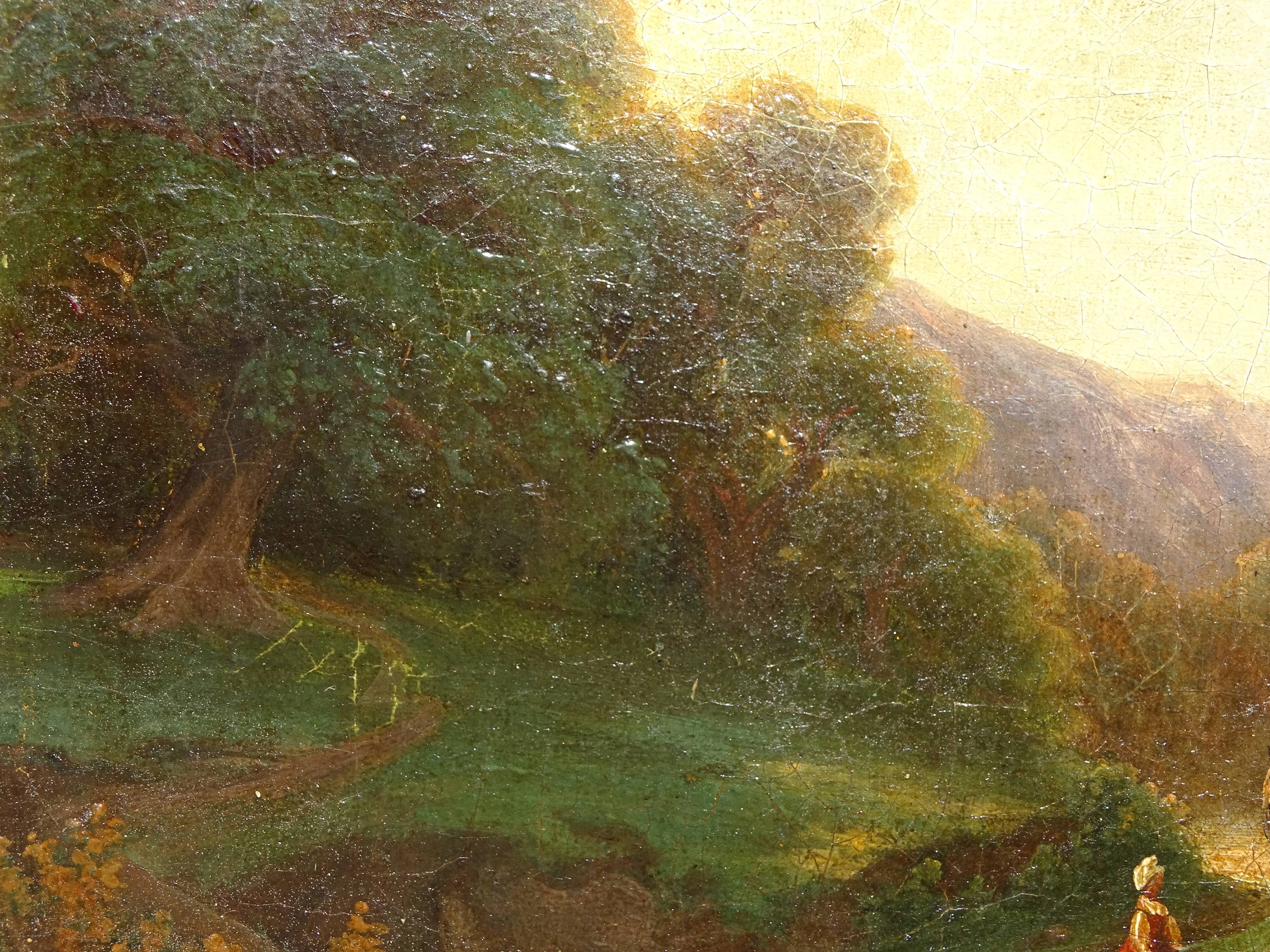 Old Dutch School Painting Countryside and Peasants