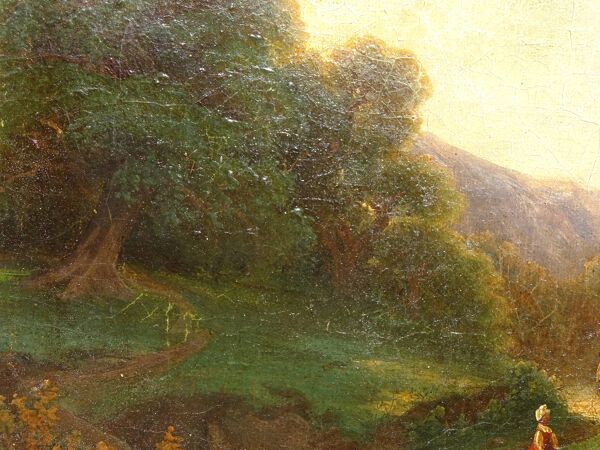 Tableau Ancien Ecole Hollandaise Campagne et Paysans