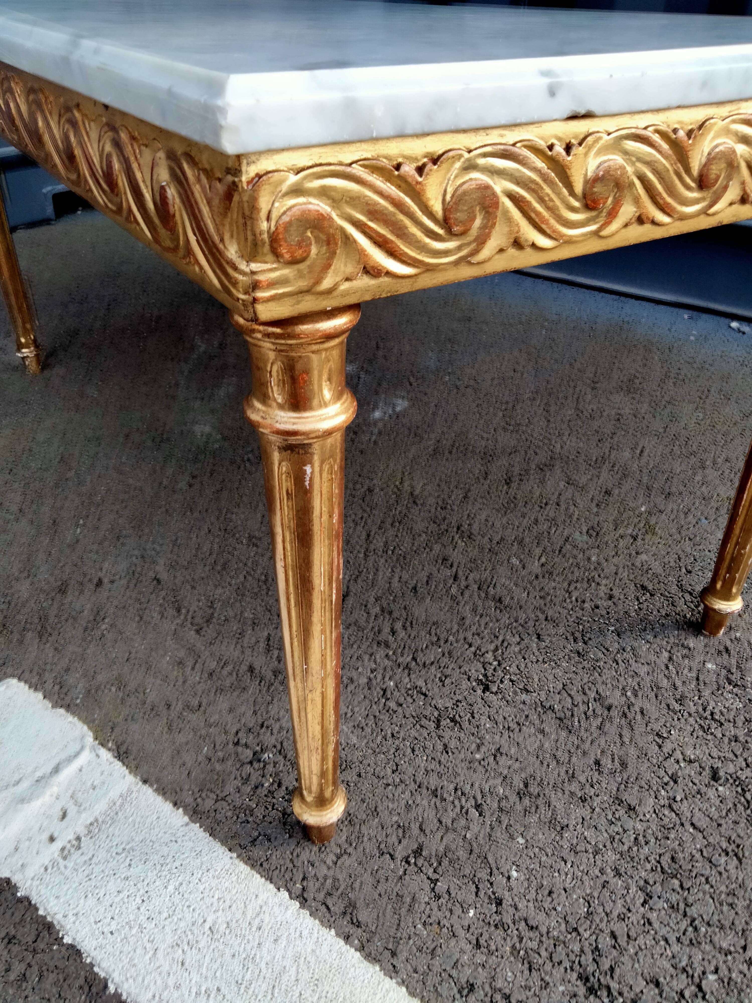 Coffee table gilded wood old marble top side table
