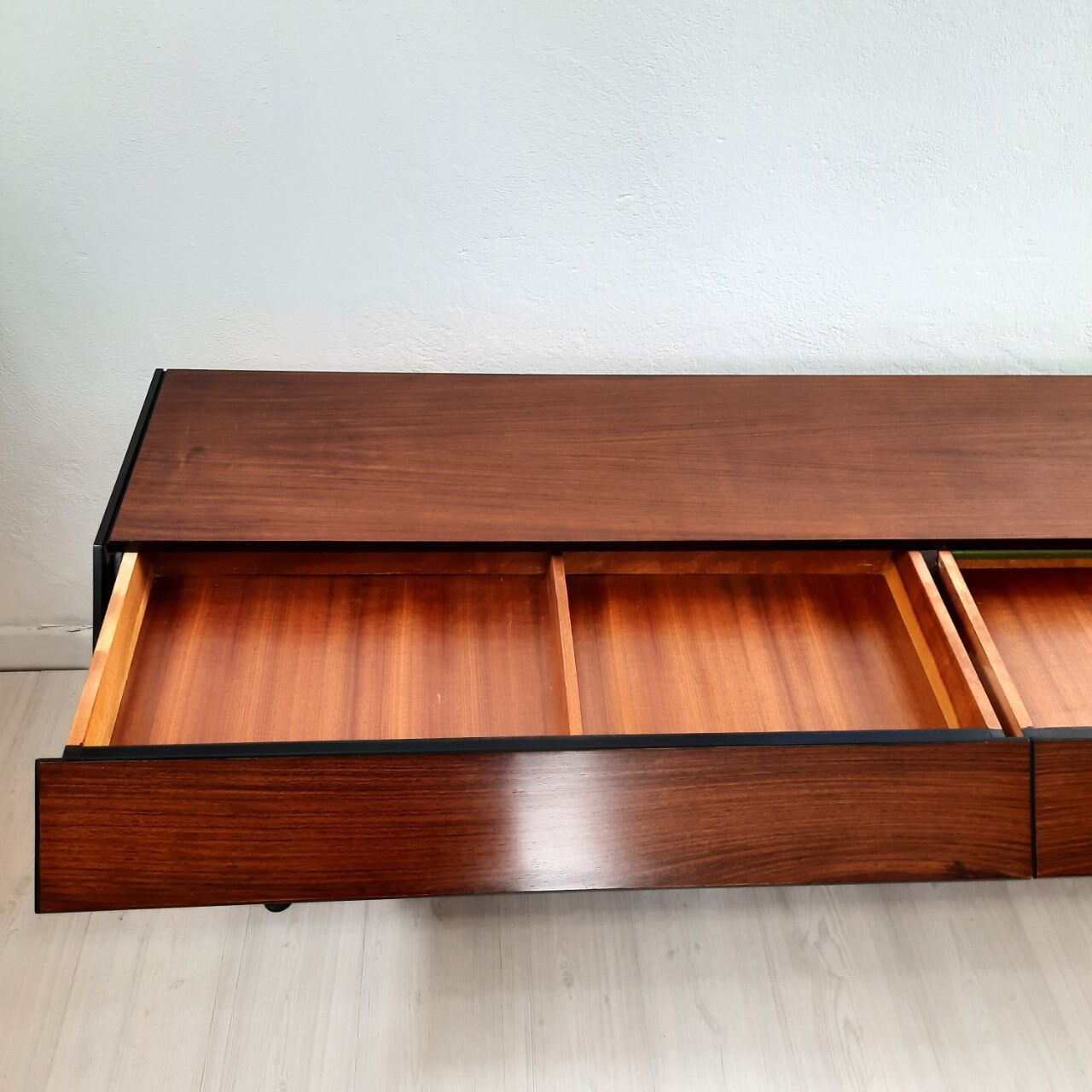 Dresser / chest of drawers and bedside tables - 1960s - faux leather brass