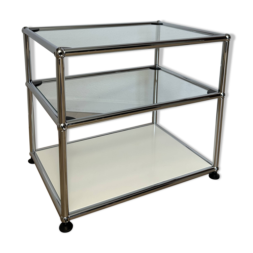 Table d’appoint USM Haller en Blanc Pur et Verre | Selency