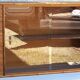 Vintage Glass Wall Shelf in Wood and Rattan, Rounded Corners