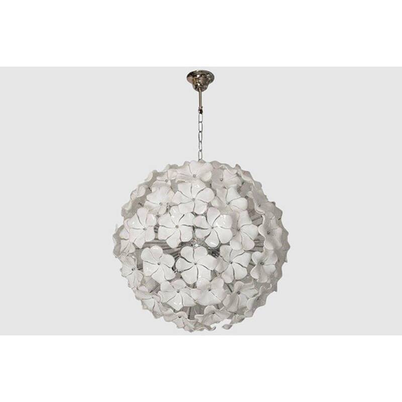 Contemporary White Lotus Murano Glass Sputnik Chandelier