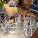 8 flutes in chiseled glass 60's