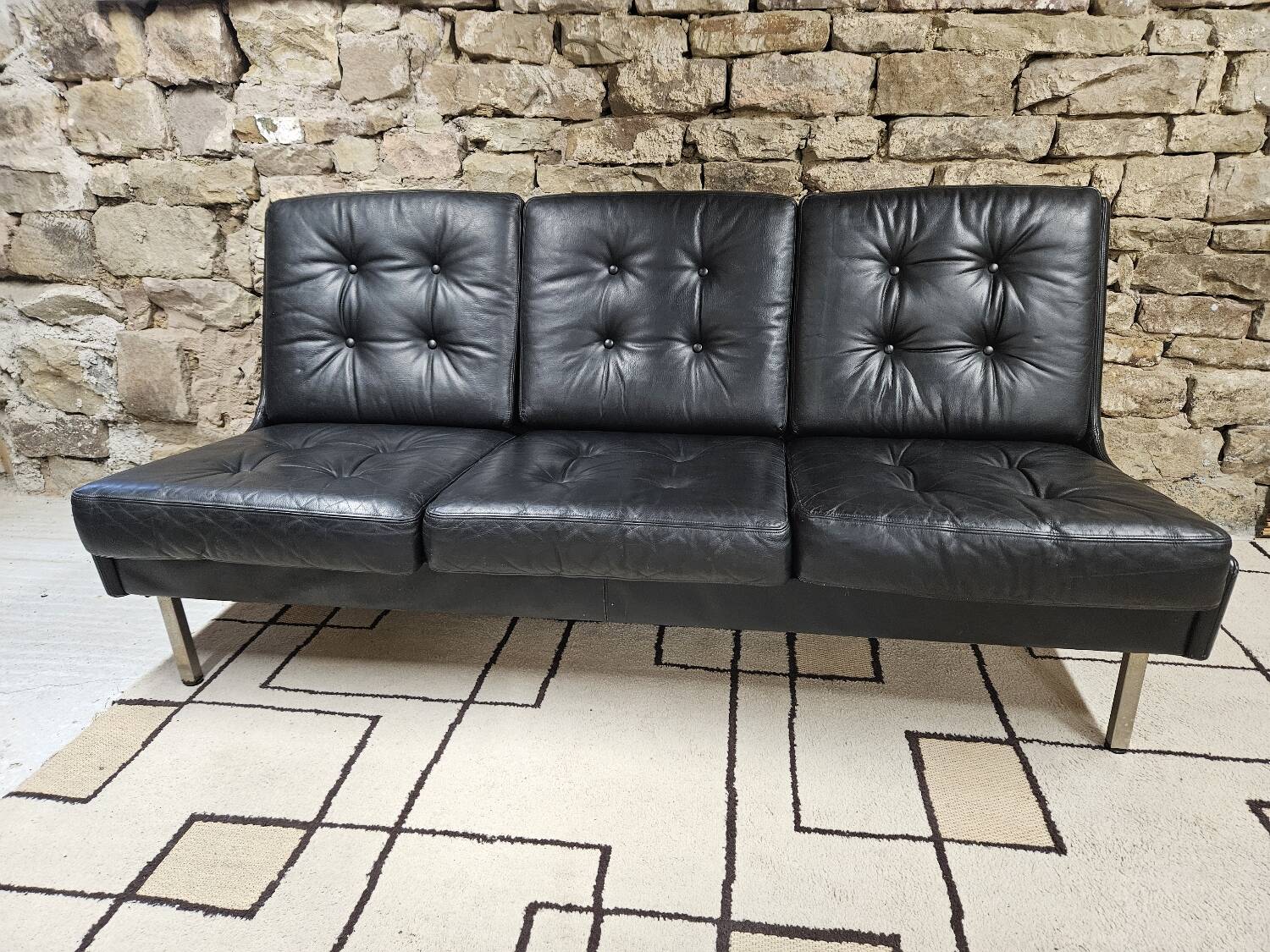 Vintage leather bench sofa 1970"