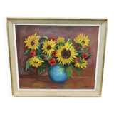 Tableau nature morte, tournesol, signé