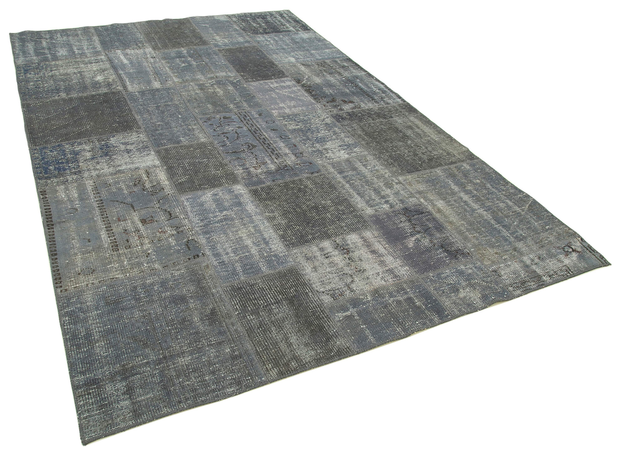 Handwoven turkish contemporary 198 cm x 300 cm grey patchwork carpet