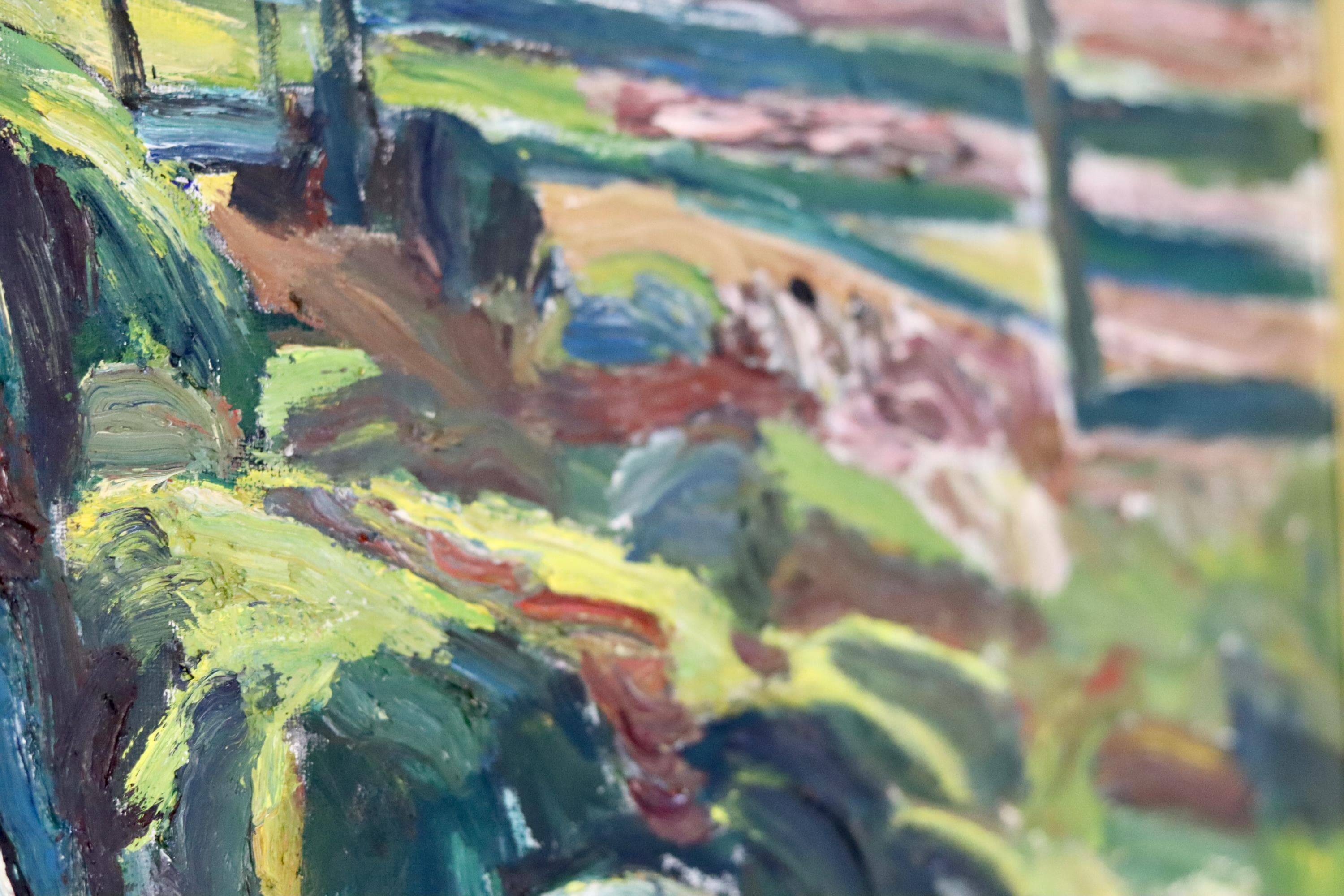 Original Swedish Mid-Century Oil on Canvas "By The Fence" by Gösta Asp (1907–1987)  - Vintage