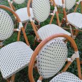 Set of 8 Parisian rattan bistro chairs braiding green and ecru