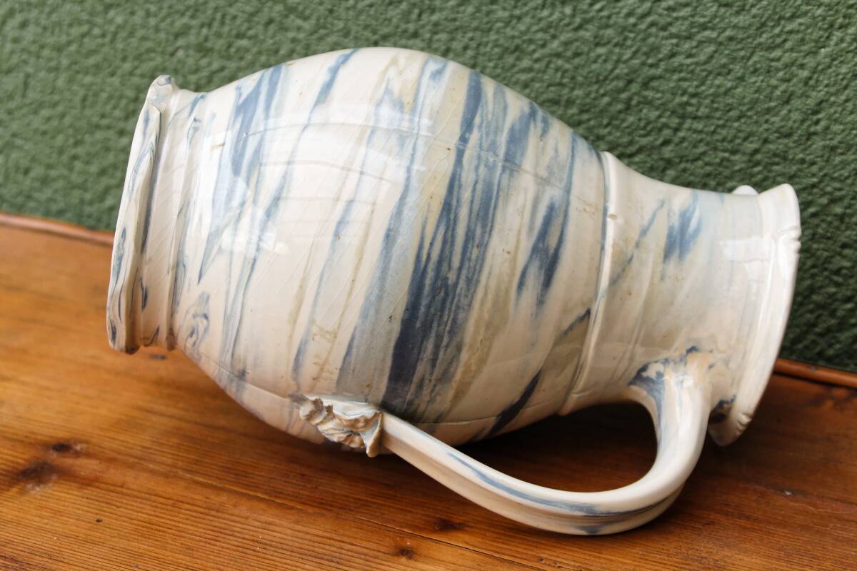 Water jug, signed, blue and white scrolls