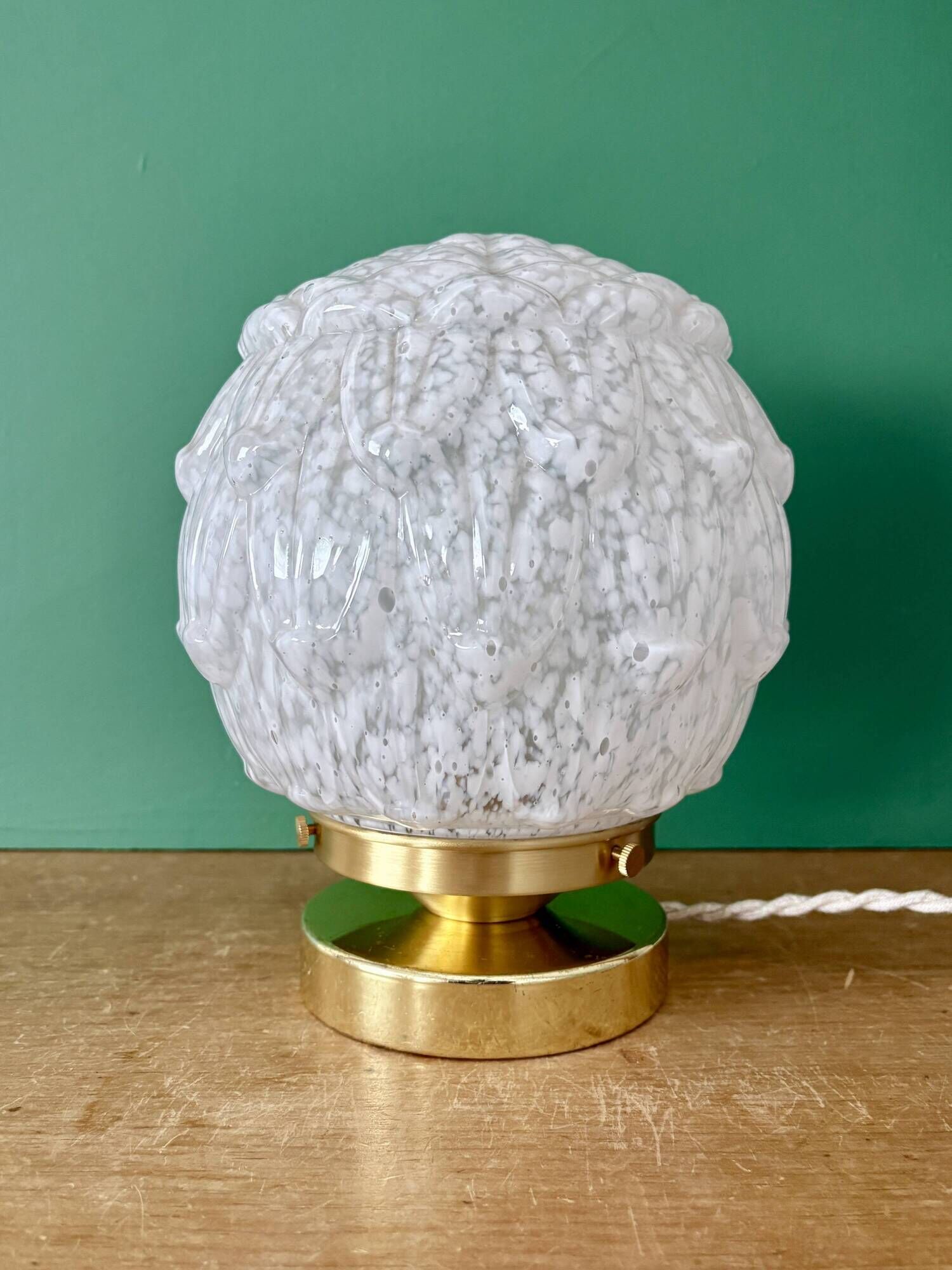Vintage Art Deco globe table lamp in white Clichy glass