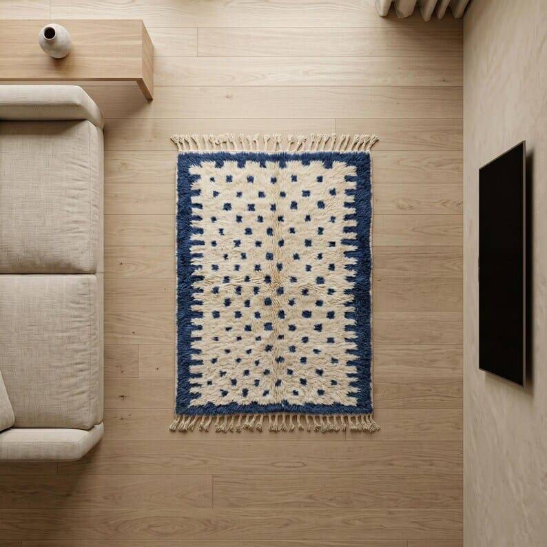Large Berber rug made of pure wool, traditionally handwoven, 3/4 m.