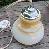 Honey cream opaline pendant light with chrome finish