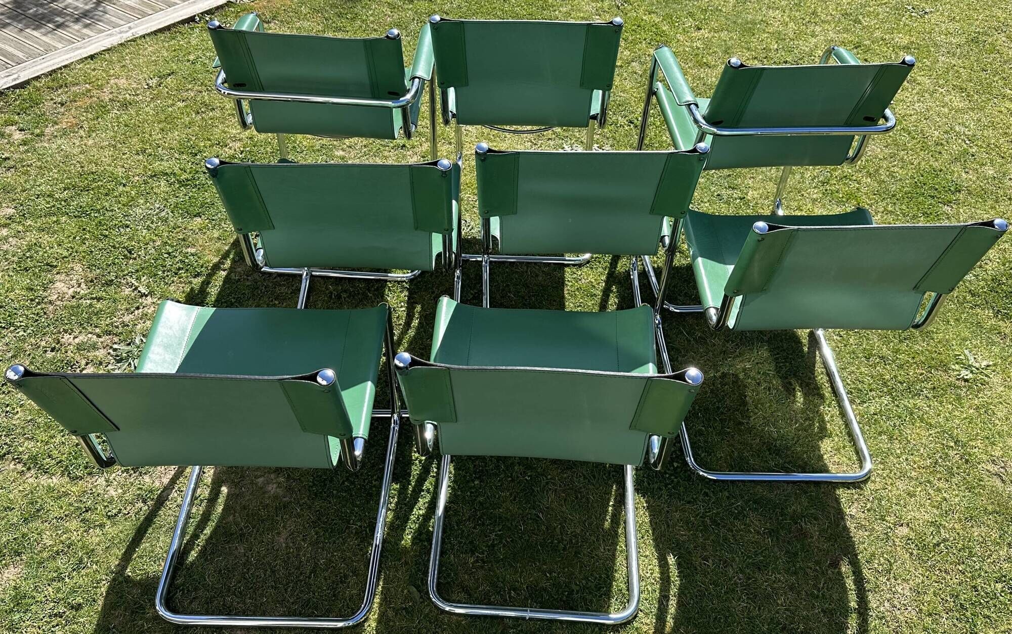 Set of 6 Chairs and 2 Matteo Grassi Armchairs in leather - rare "Basque" green
