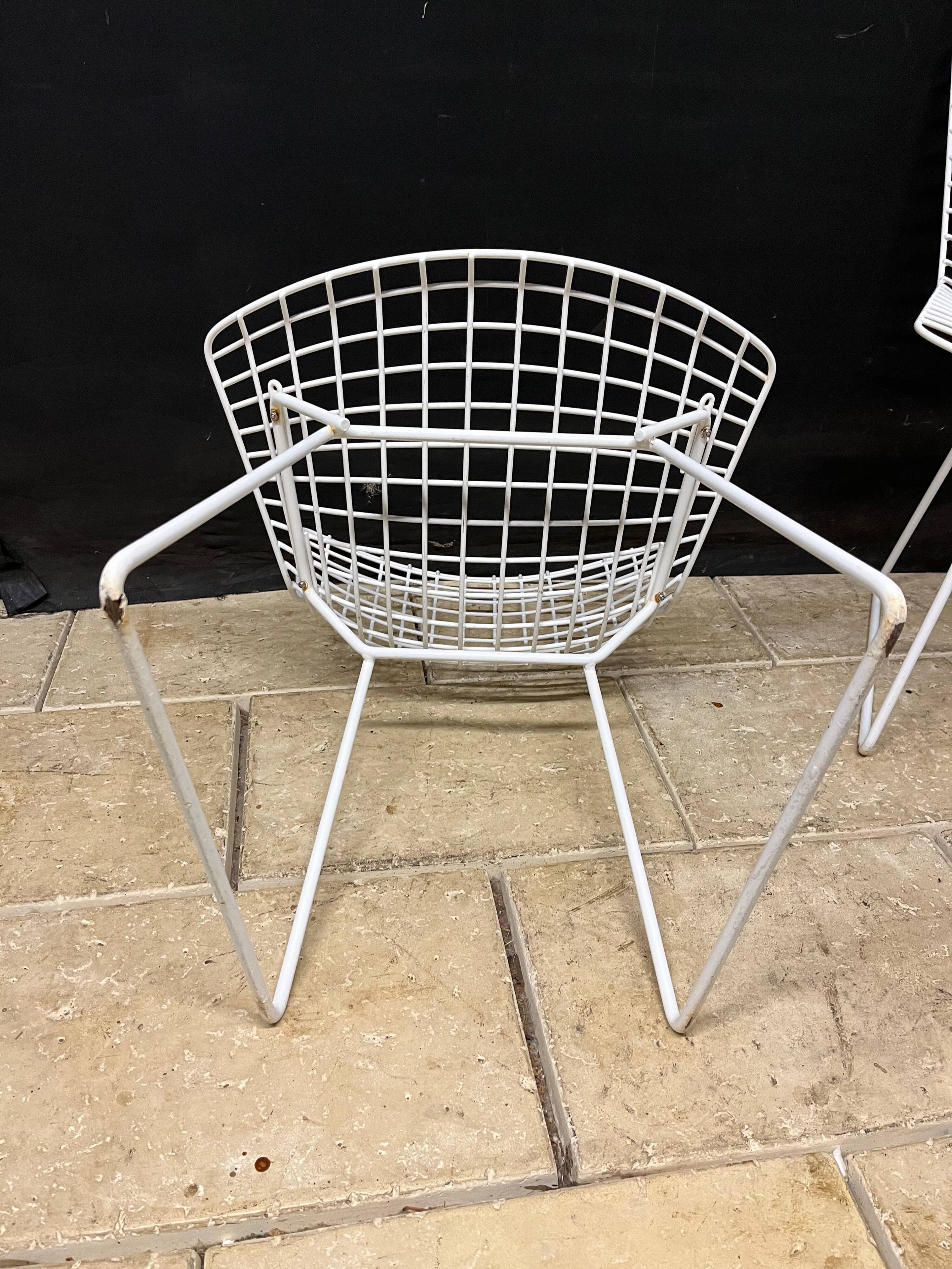 8 Chaises vintages Harry Bertoia Wire en maille de der Laqué Blanc Knoll