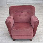 1960s, Danish relax armchair, furniture velour, oak wood.
