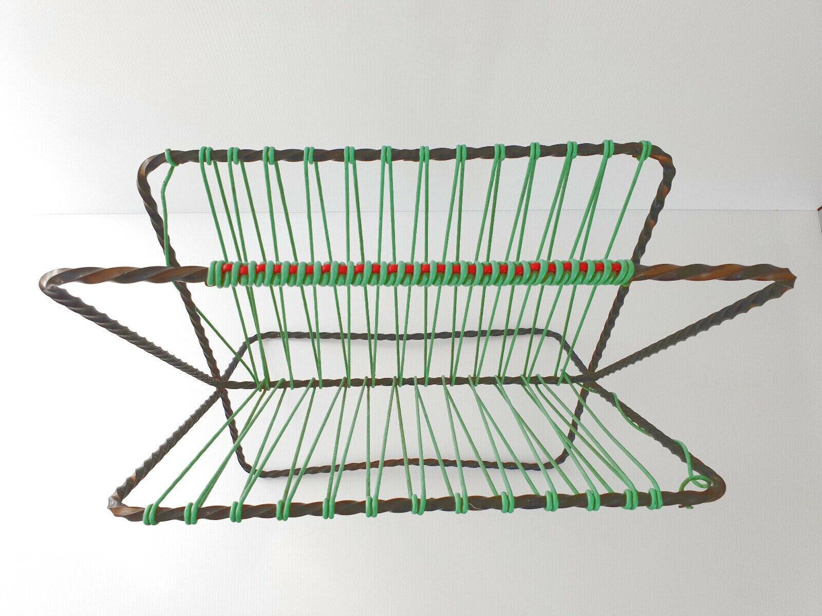 Vintage 1950s metal and scoubidou magazine rack