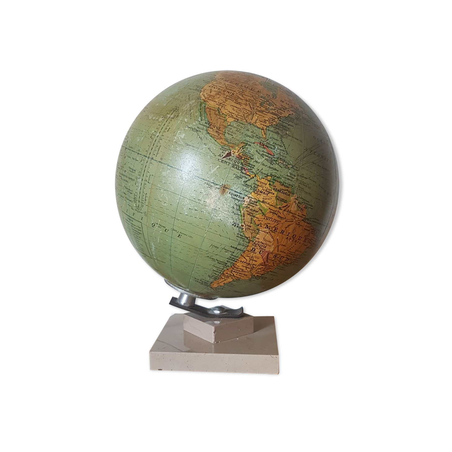 Earth globe, world map, glass and marble