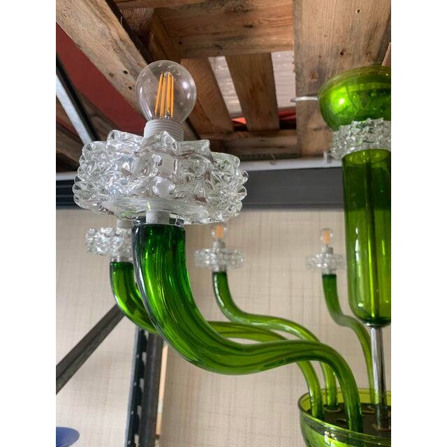 Contemporary Green Murano Glass Chandelier With Trasparent Rostrato Boubeches
