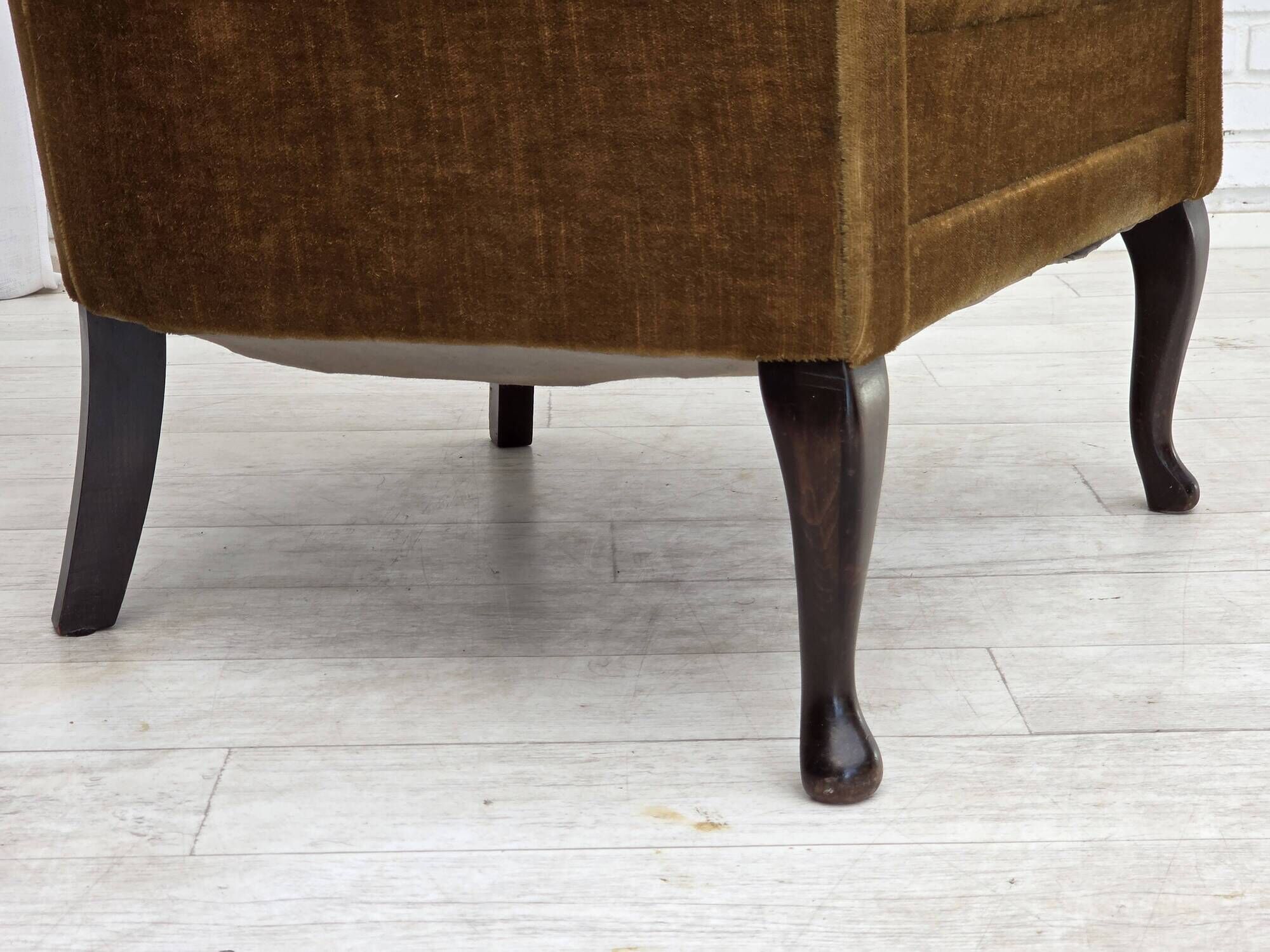 1960s, Danish armchair, furniture velour, ash wood.