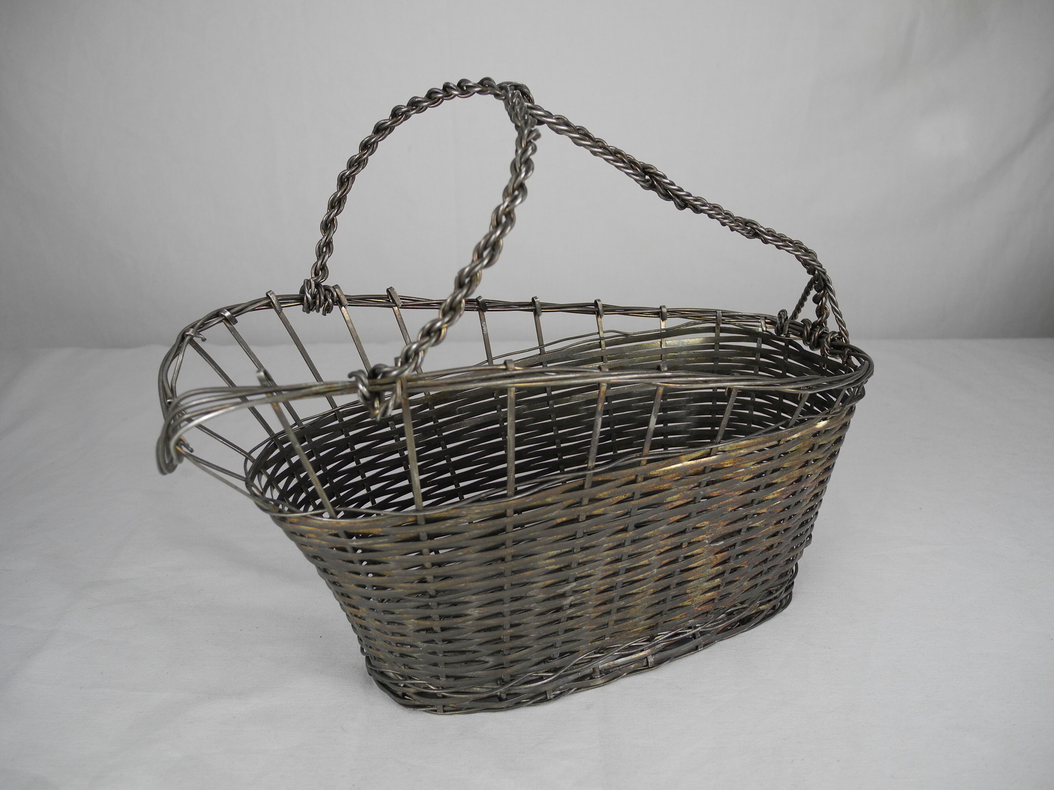Old basket bottle holder silver metal french bottle holder