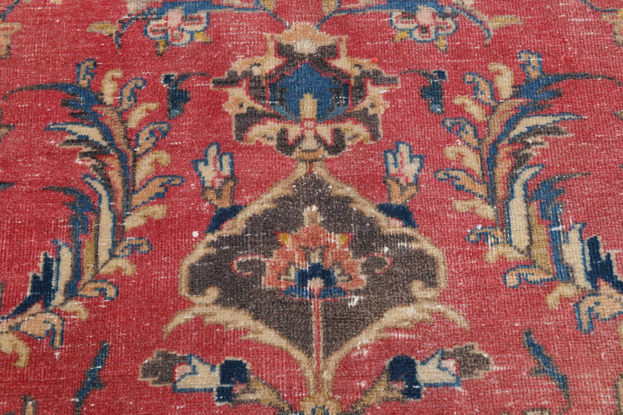 Tapis persan vintage en laine noué main, rouge, motifs floraux, 291x384 cm