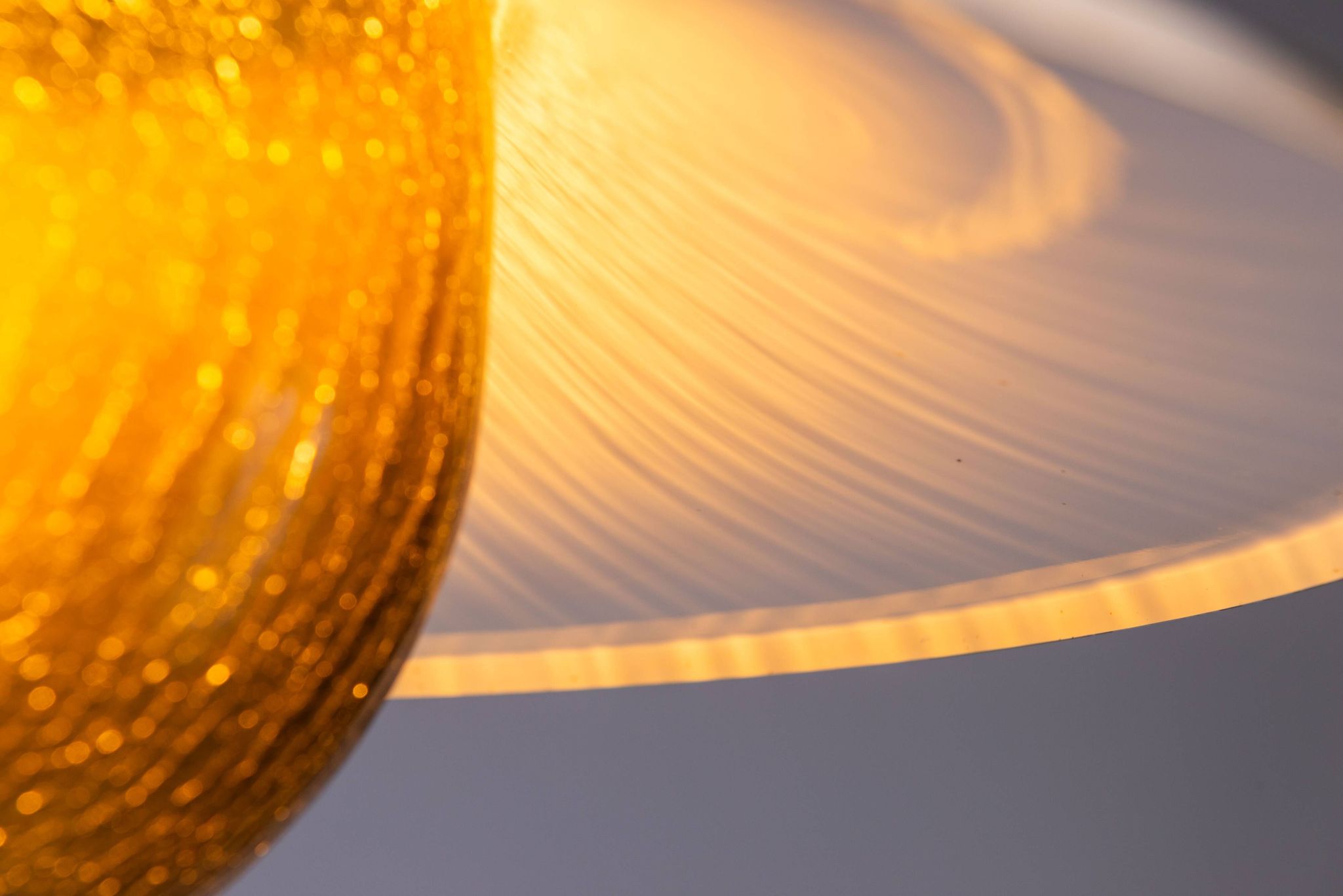 Large glass ‘‘bubble’’ chandelier with brass shade