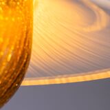 Large glass ‘‘bubble’’ chandelier with brass shade