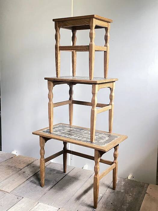 Henning Kjærnulf set of three oak nesting tables for EG Kvalitets, Denmark 1960s