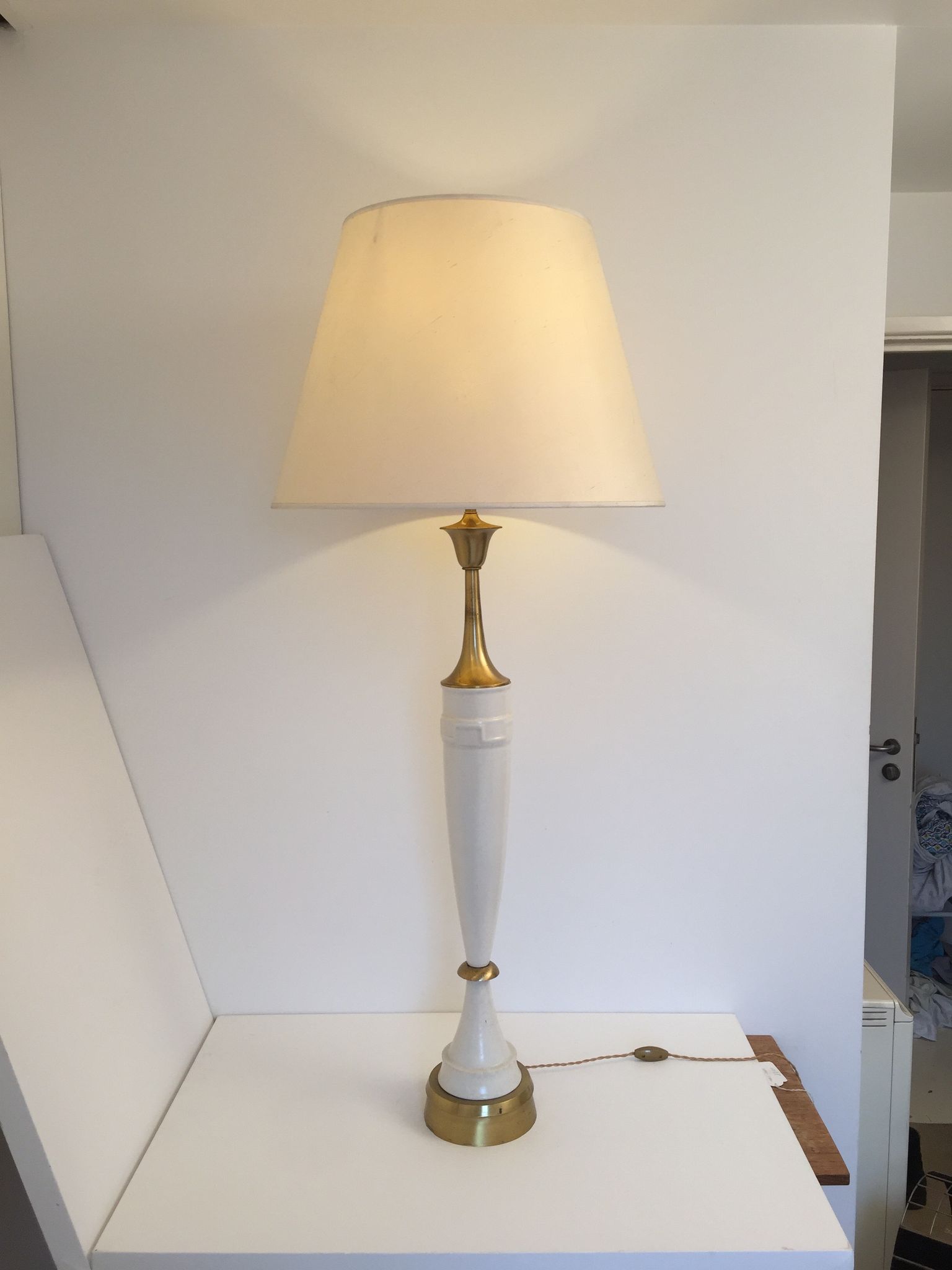 1960s laurel greek key ceramic brass table lamps hollywood regency neoclassical