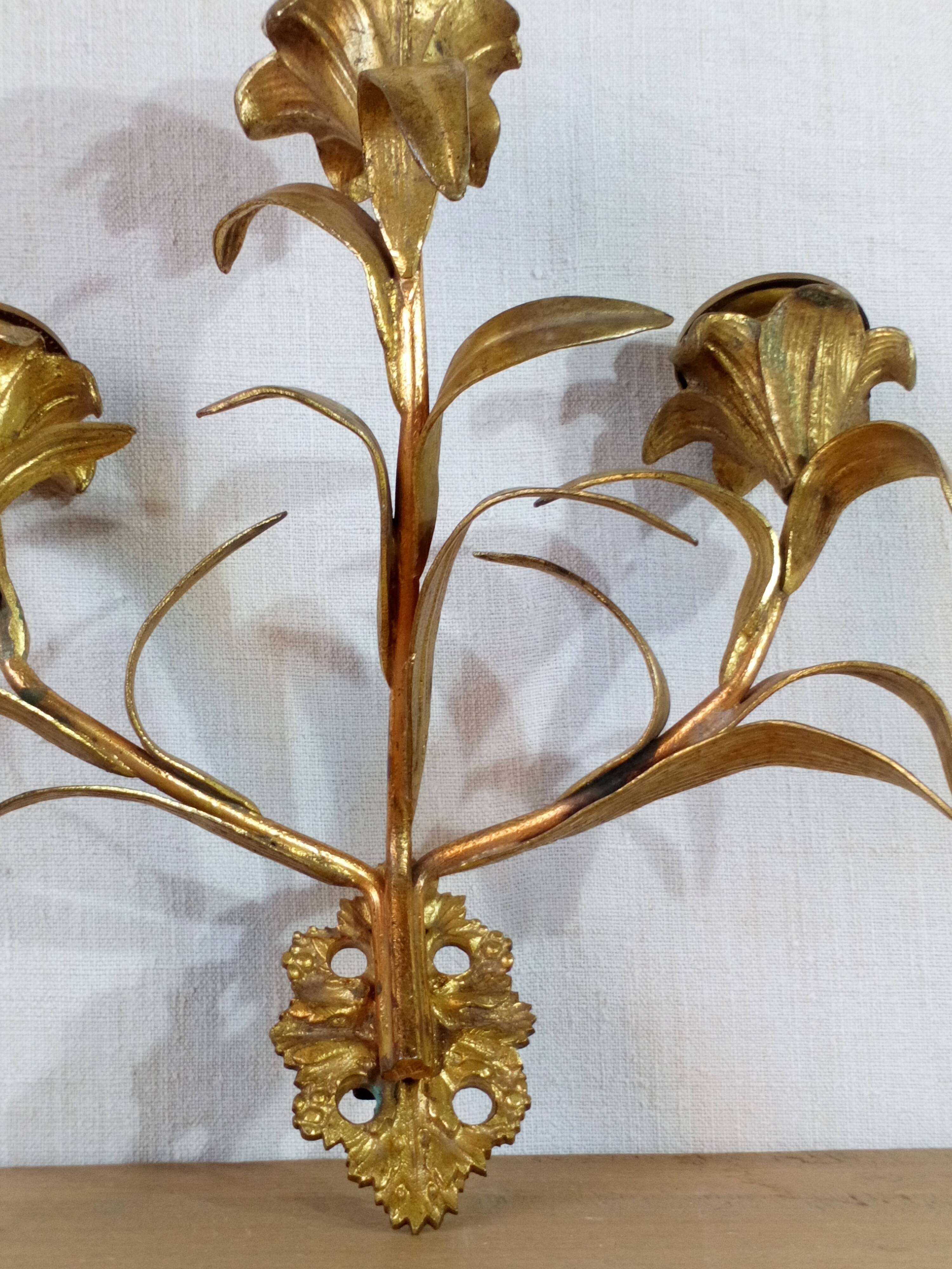 Candlestick wall light late 19th gilded bronze