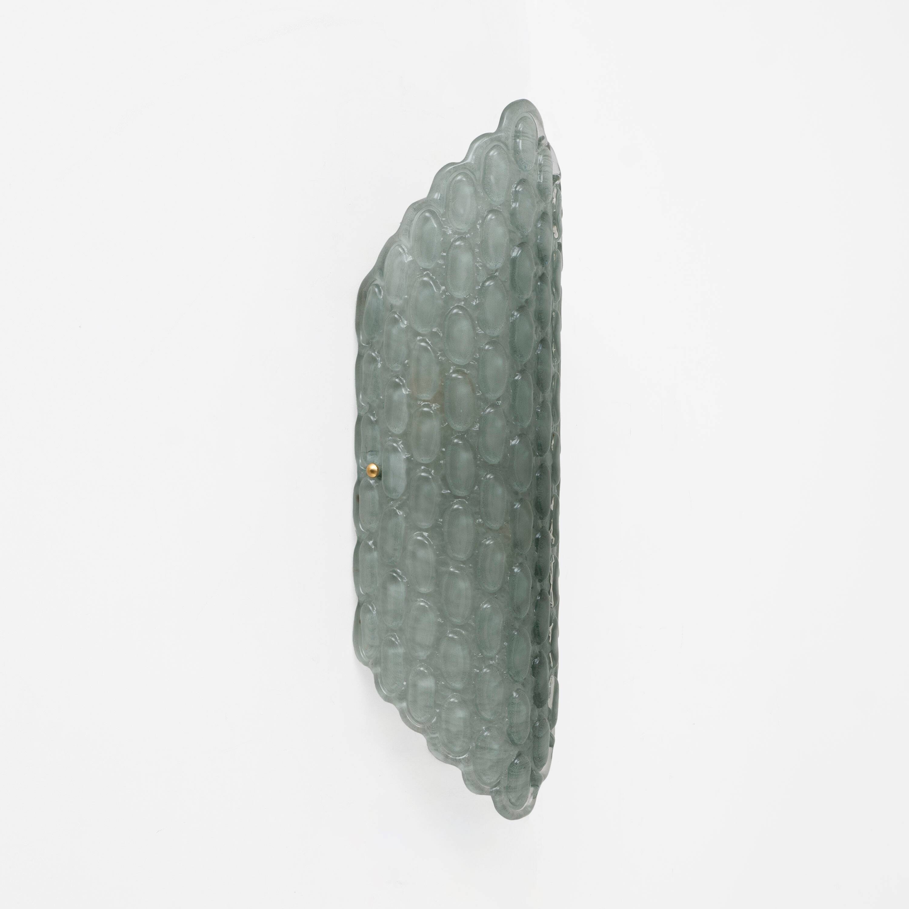Pair of Aqua Green Murano Glass Wall Sconces with Textured Relief