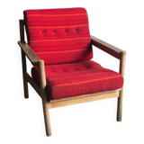 Set of mid-century red upholstered armchairs, 1960s Danish style.