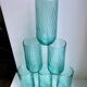 Set of 6 turquoise striped glasses 70s