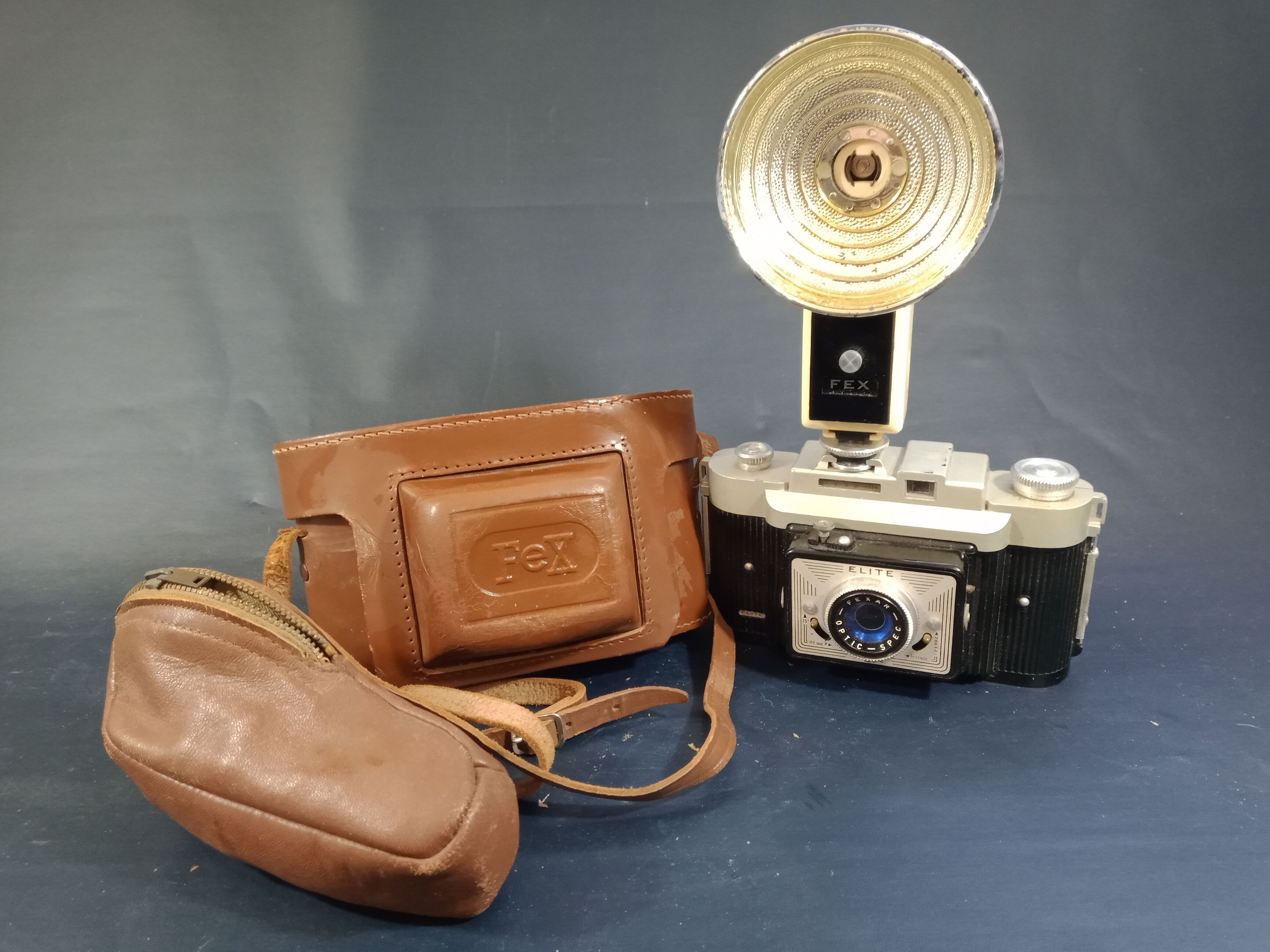 Fex Elite camera with leather cover and flash