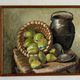 Nature morte aux poires de Suzanne Gueguen. Huile sur Panneau . Signature.