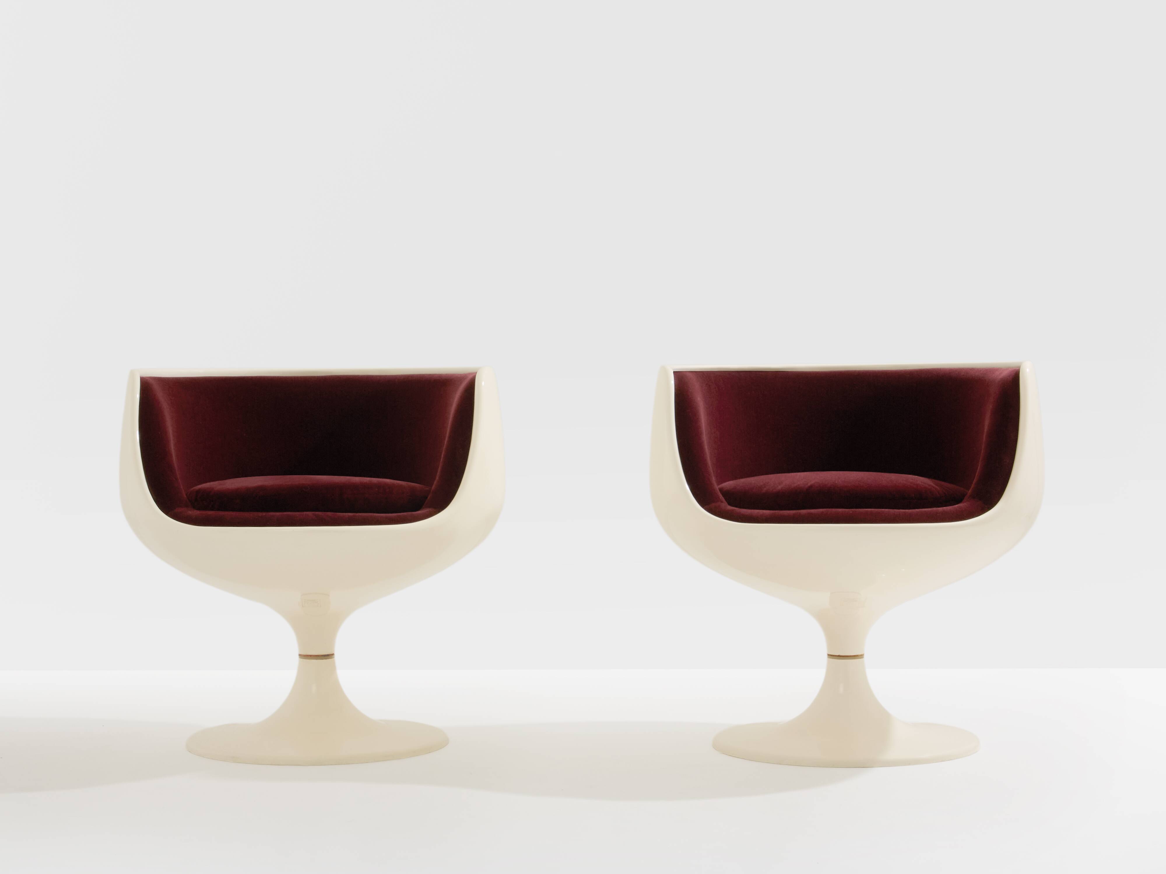 Eero Aarnio pair of Cognac alpaca velvet chairs 1967