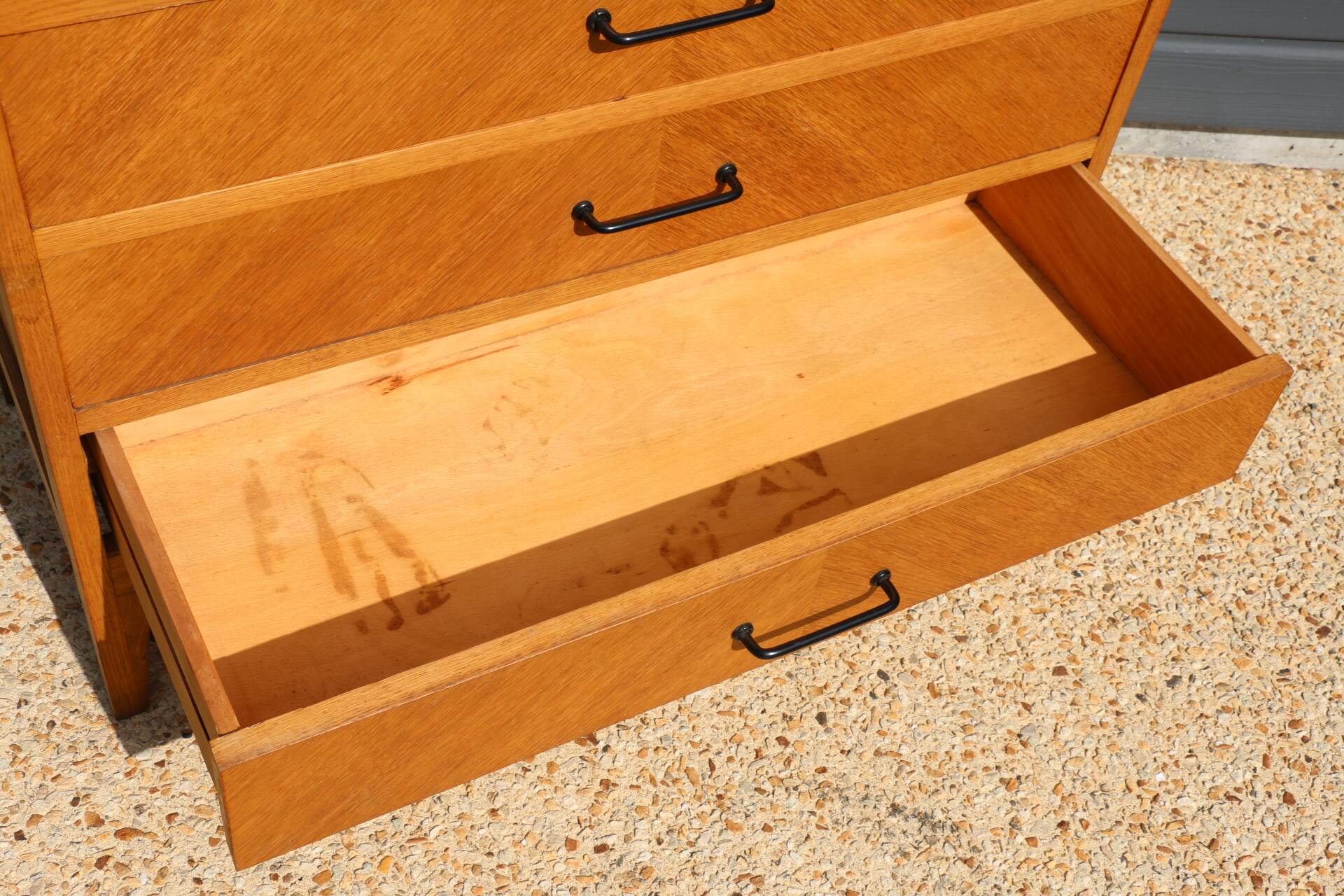 Chest of drawers with 4 drawers, light oak, 1960.