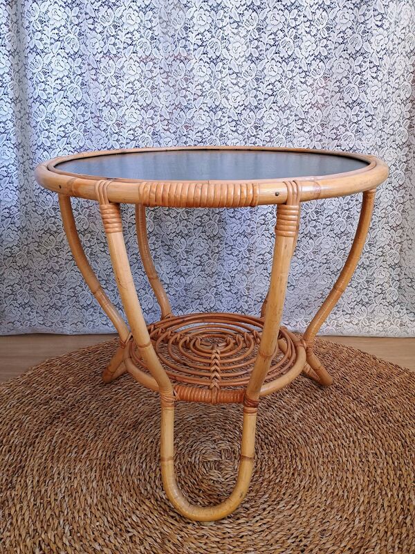 Table basse ronde en rotin vintage