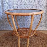 Table basse ronde en rotin vintage
