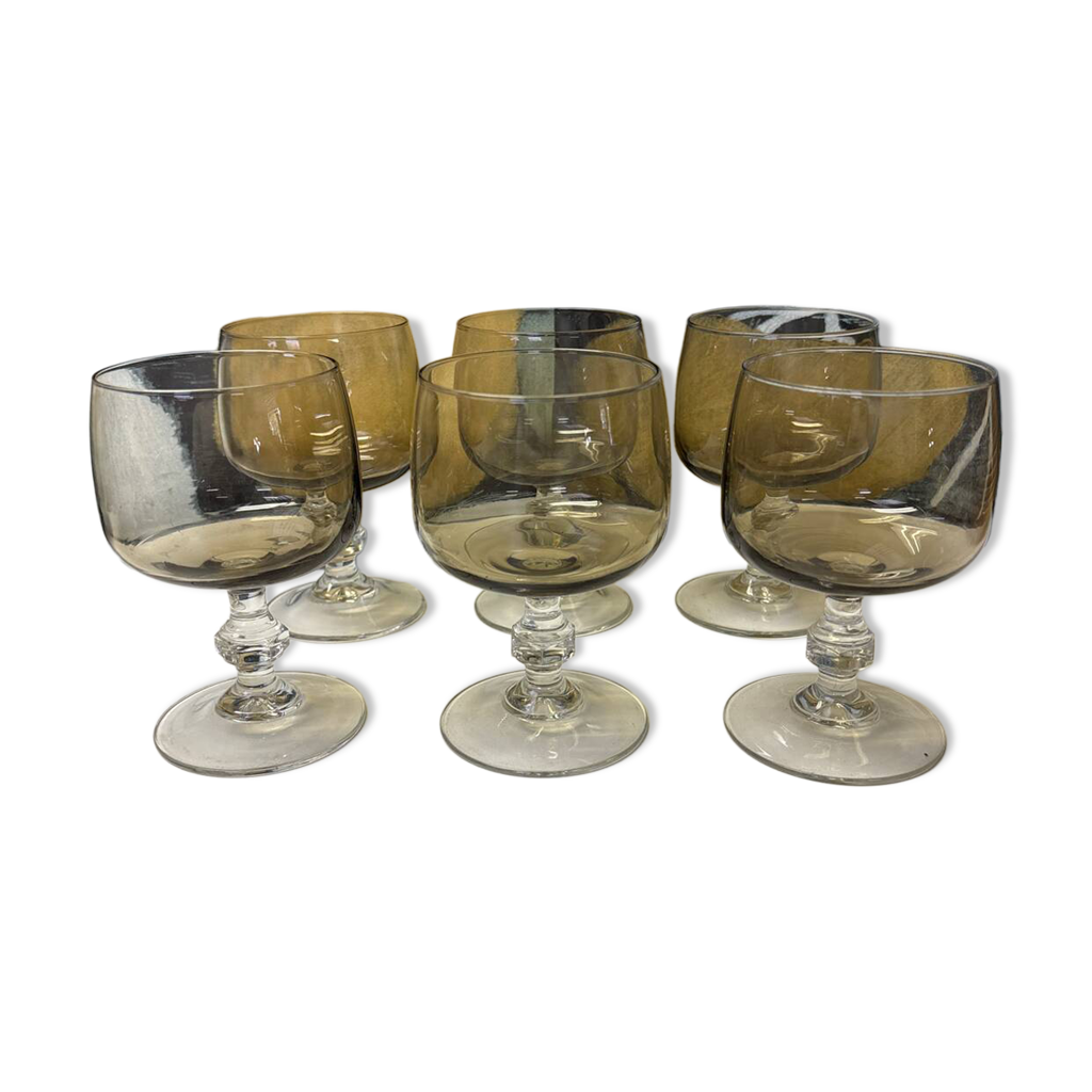 Ensemble de 6 verres vintage verre fumé