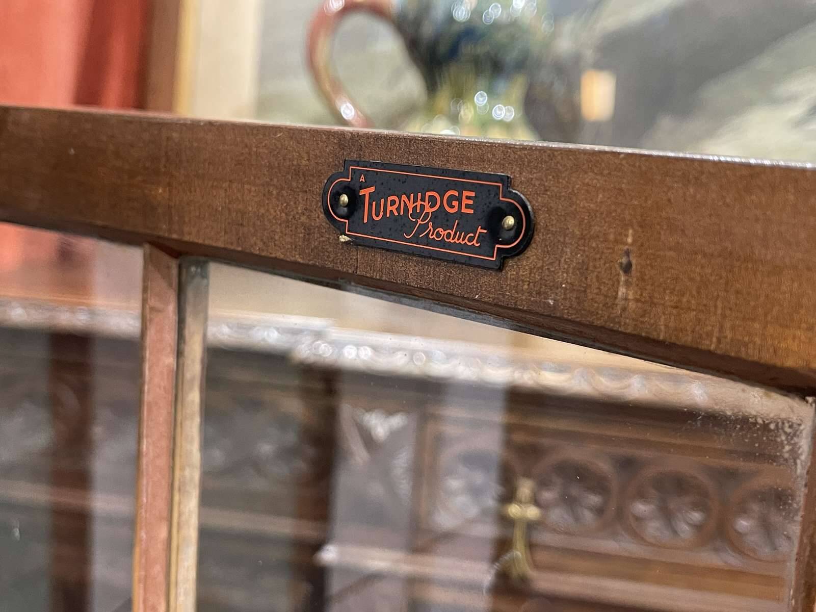 1950s English walnut display cabinet