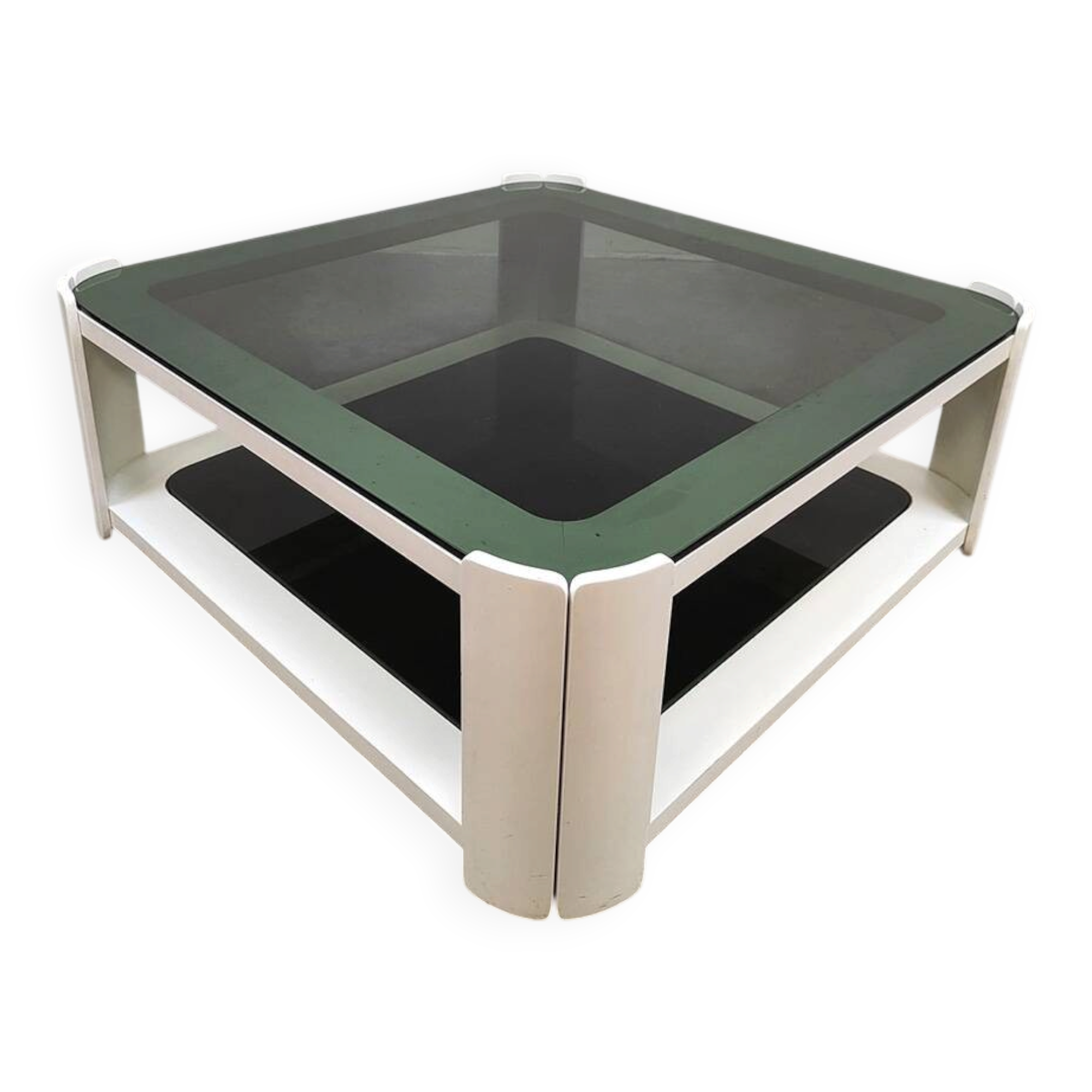 Vintage Italian space age design smoked glass coffee table 1970