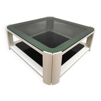 Vintage Italian space age design smoked glass coffee table 1970