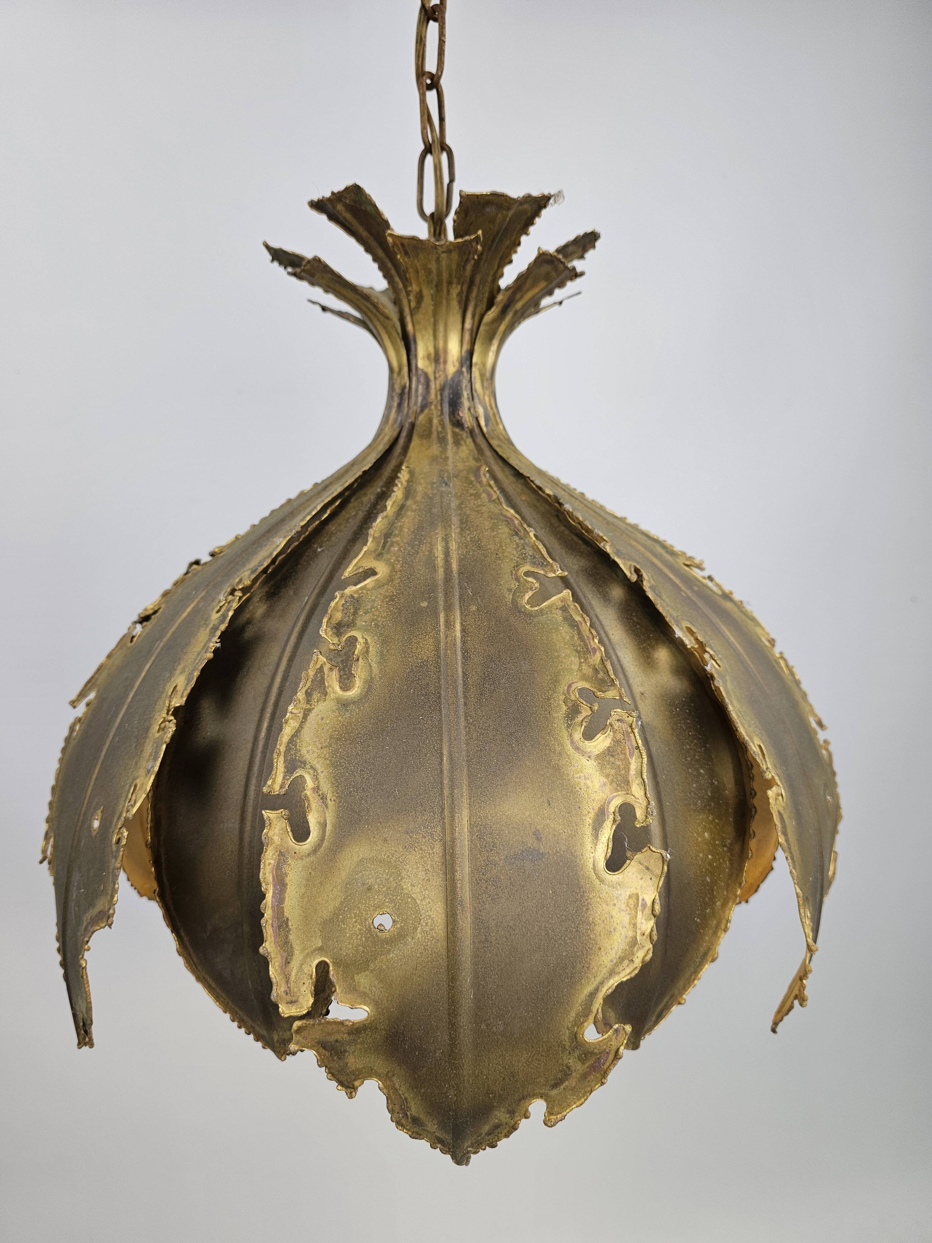 Svend Aage Holm Sørensen hanging lamp copper leaves brutalist