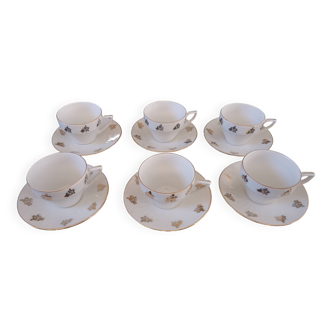 6 tasses à café et sous-tasses en porcelaine fine Art Déco