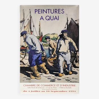 Affiche d'exposition d'art de peintures françaises vintage à quai