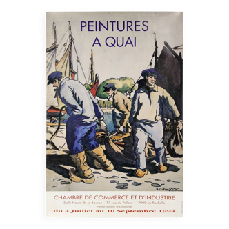 Affiche d'exposition d'art de peintures françaises vintage à quai