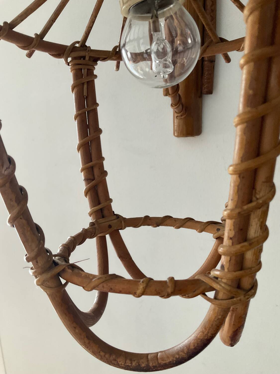 Louis Sognot rattan wall lamp from the 50s and 60s