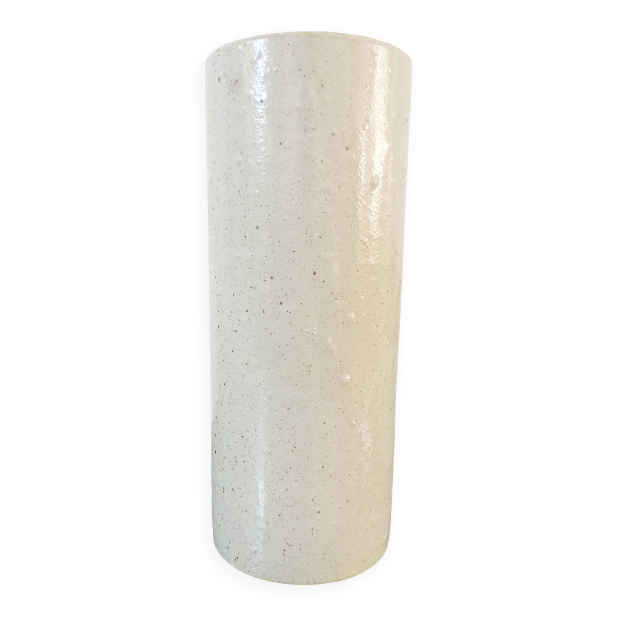 Vintage glazed stoneware cylinder vase - 1970